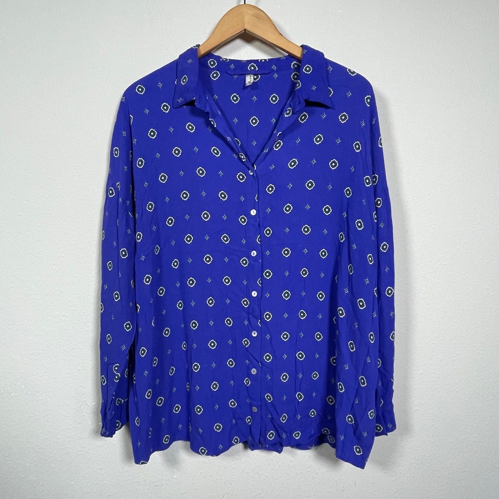 Free People Intimately Shirt Womens Medium Blue Geometric Rayon Button Down Boho
